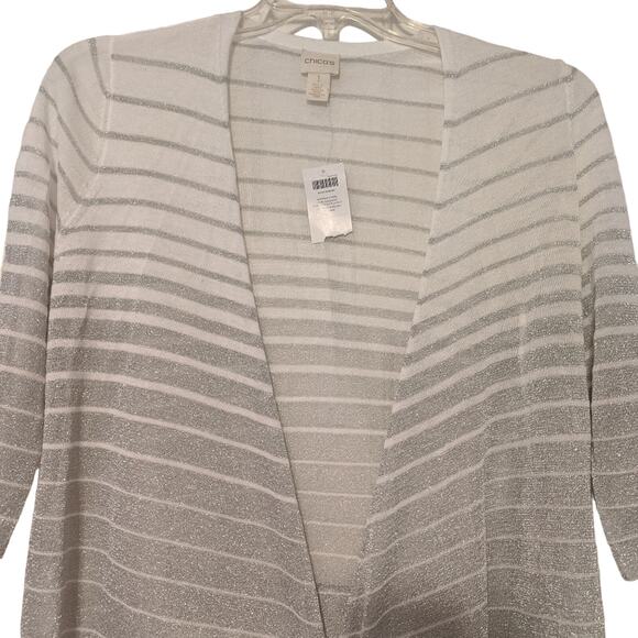 Chico's Cori Silver Metallic White Cardigan - Picture 1 of 6